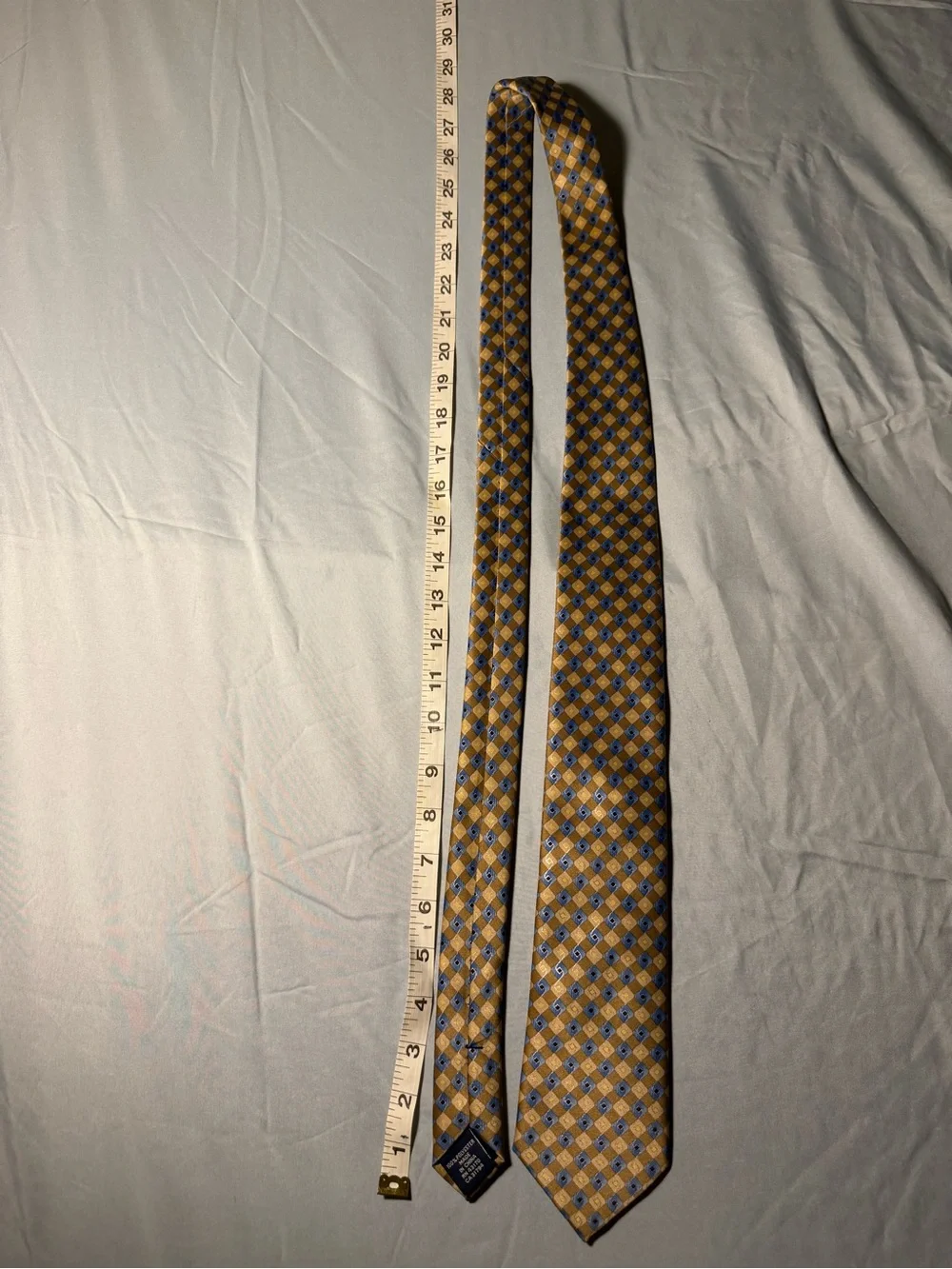 John Ashford Mens Gold and Blue Geometric Silk-Feel Tie